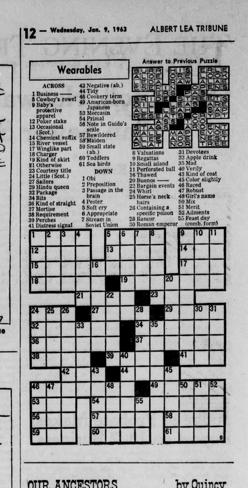 Crossword Puzzle Jan 09 1963 954736 NewspaperArchive